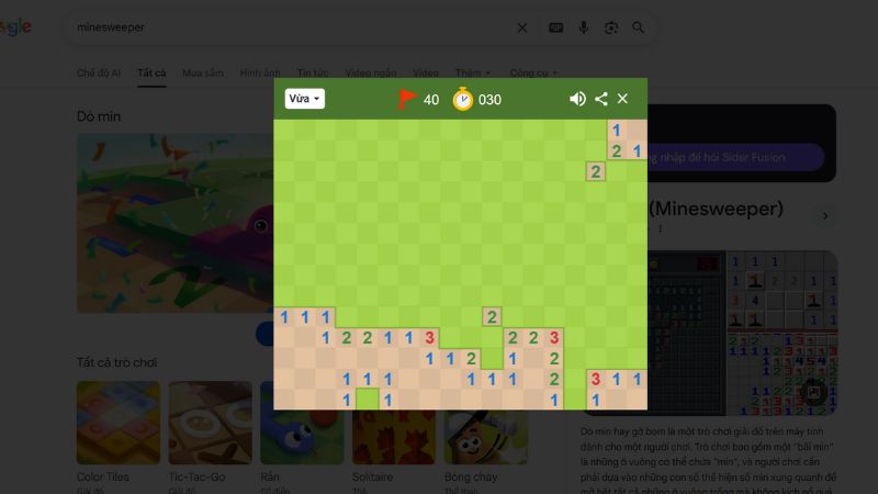 Khám phá giao diện của trò dò mìn trên Google Minesweeper