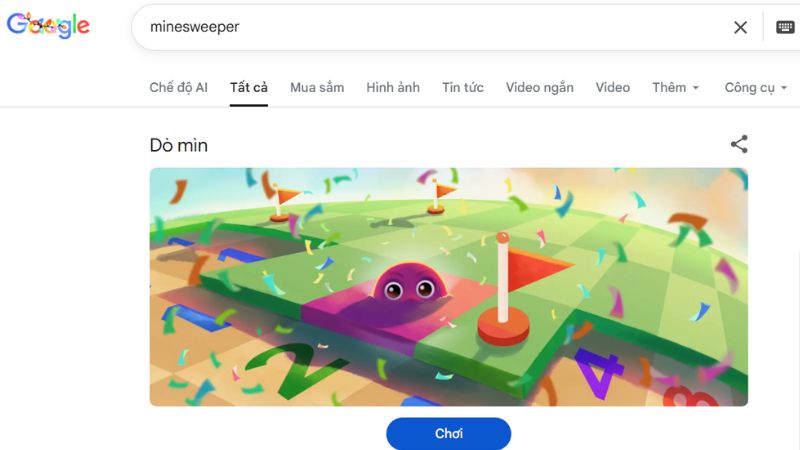 Trò dò mìn được tích hợp vào Google nên rất dễ tìm và chơi