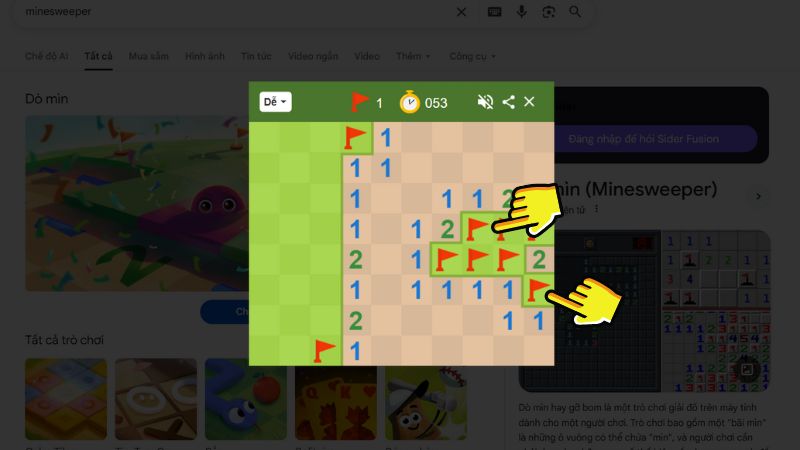 Công thức 1-1 và 1-2 cần nắm rõ khi chơi trò dò mìn trên Google