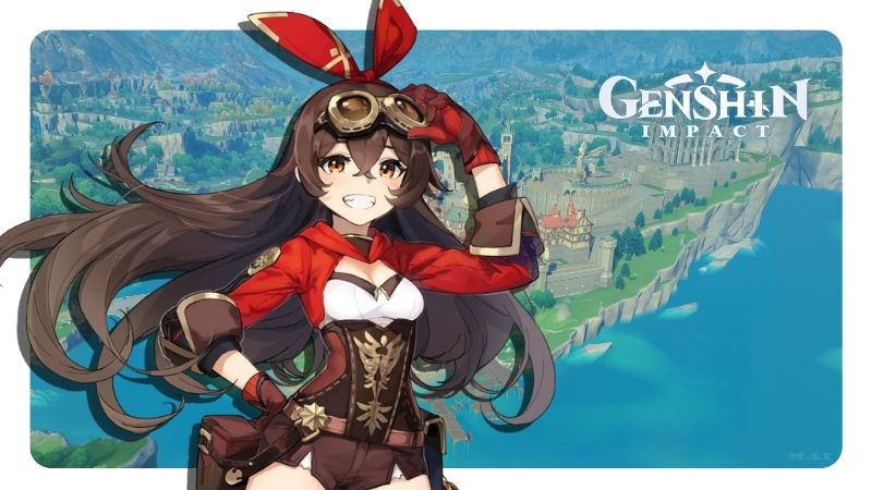 Amber, trinh sát kỵ sĩ Favonius đầu tiên gặp người chơi tại cổng thành Mondstadt