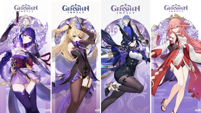 Dàn nhân vật nữ hệ Electro meta gồm Raiden Shogun, Fischl, Clorinde và Yae Miko với khả năng gây sát thương và hỗ trợ mạnh mẽ