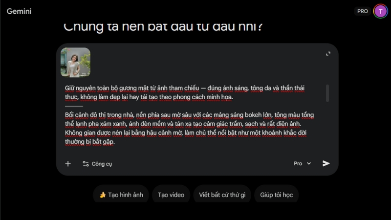 Nhập prompt thật chi tiết để tạo ảnh