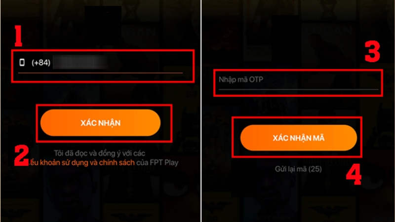 Nhập số điện thoại của bạn để đăng ký và nhập mã OTP