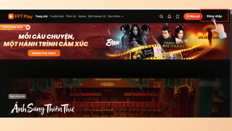 Nhấn vào nút Đăng nhập ở góc phải màn hình