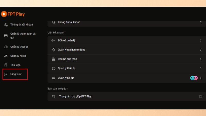 Đăng xuất tài khoản FPT Play