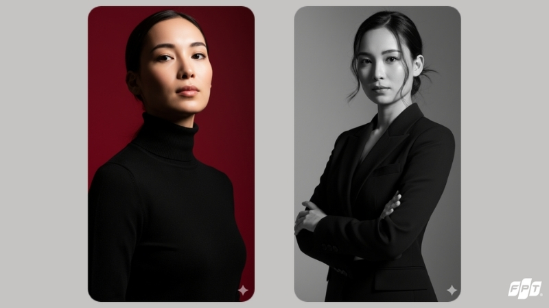 Ảnh chân dung phong cách Cinematic Profile với nền đỏ và trắng đen