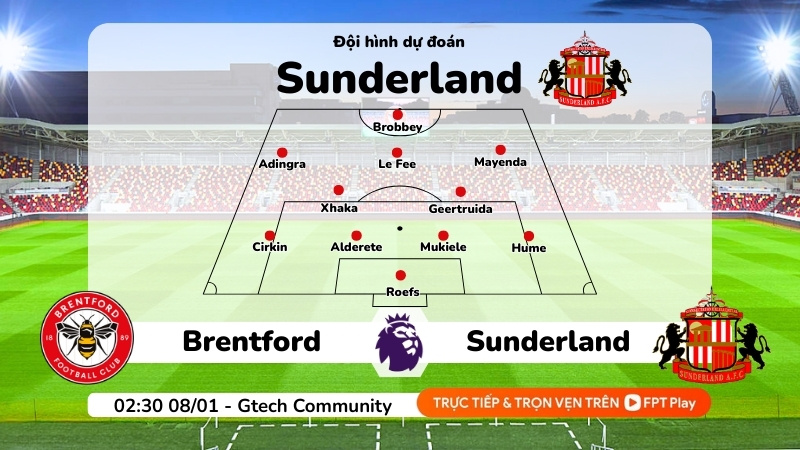Dự đoán đội hình Sunderland trong trận 02:30 ngày 08/01/2026