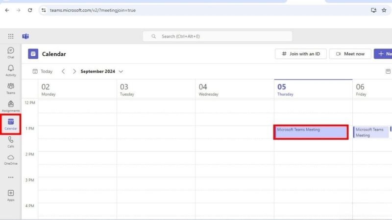 Nhấp vào Microsoft Teams Meeting để mở thông tin cuộc họp