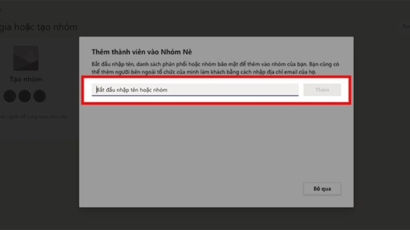 Điền thông tin người bạn muốn thêm vào Teams