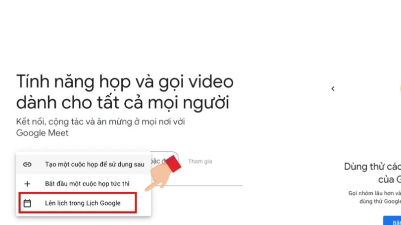 Chọn lên lịch trên Google Calendar