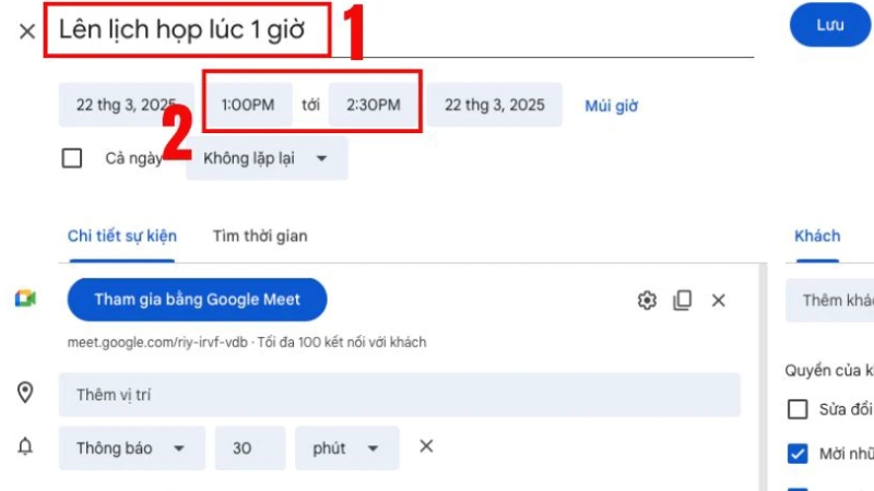 Cài đặt thời gian họp