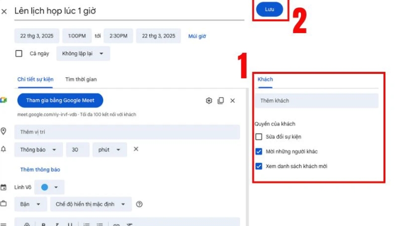 Nhập email người tham gia để gửi lời mời tự động
