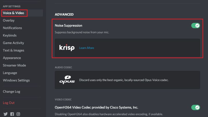 Bật công nghệ khử tiếng ồn Krisp giúp âm thanh trong trẻo hơn