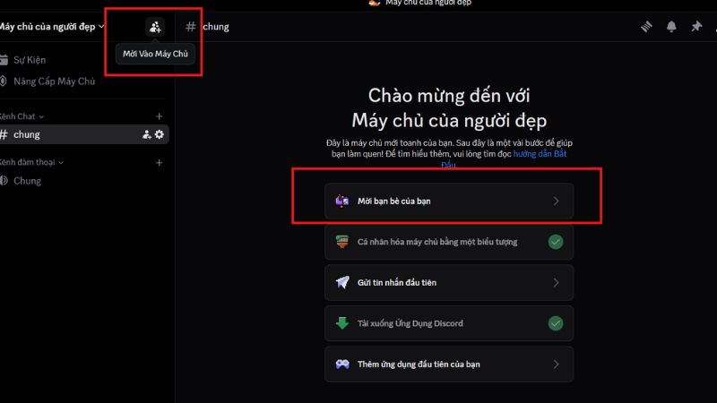 Mời bạn bè vào máy chủ