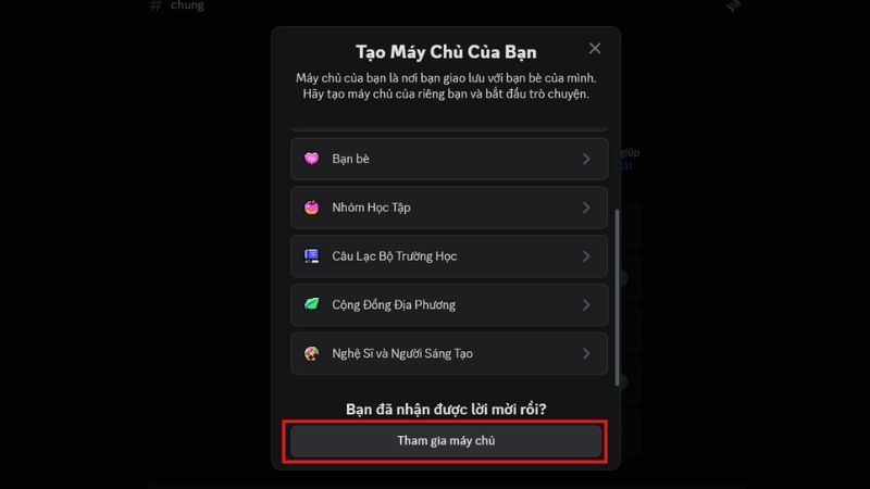 Giao diện tham gia vào máy chủ