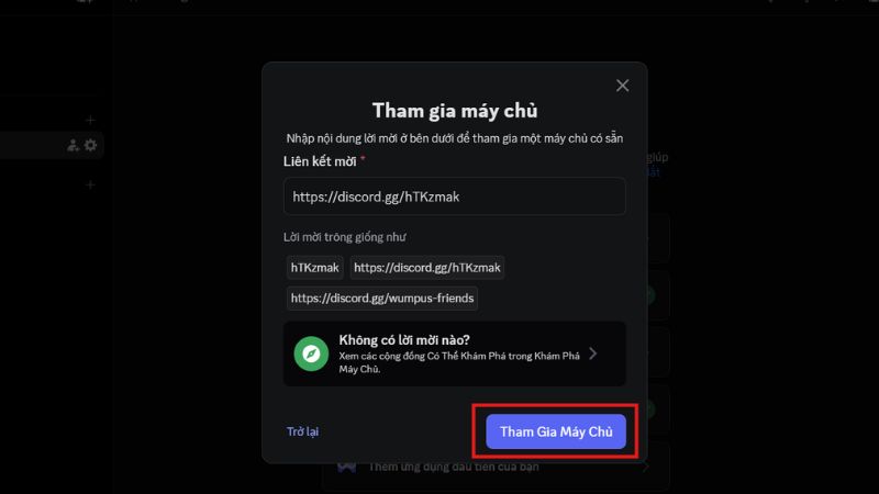 Tham gia máy chủ thông qua đường link