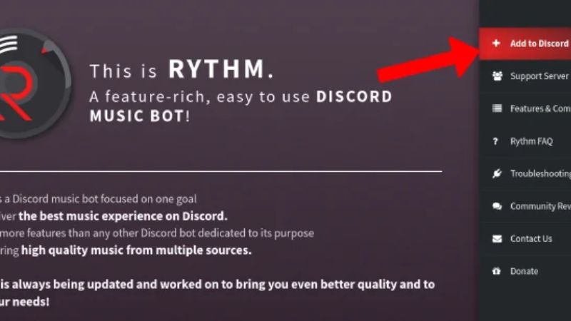 Giao diện thêm bot Rythm