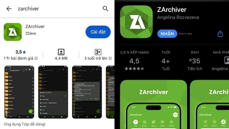ách tải ứng dụng ZArchiver trên hệ điều hành Android và iOS