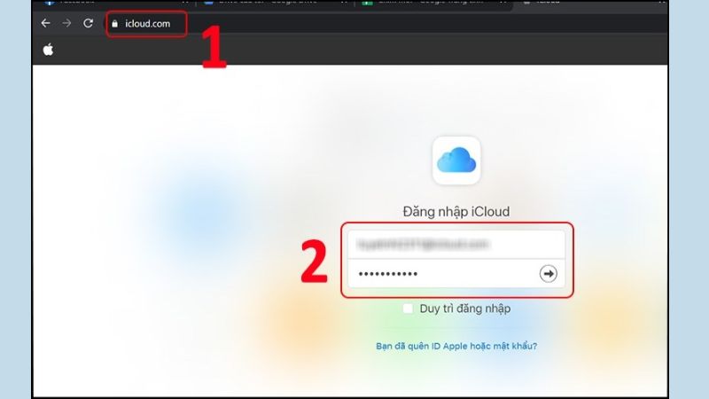 Truy cập trang web đăng nhập iCloud