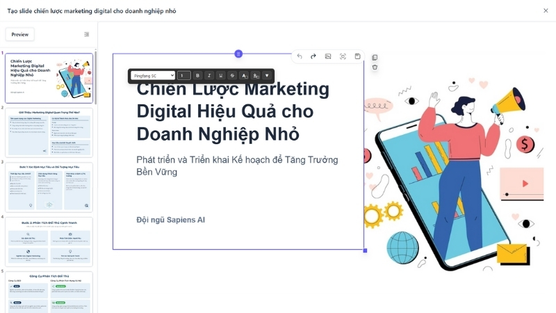 Giao diện editor của Agnes AI khá trực quan, tương tự PowerPoint nên người dùng dễ làm quen