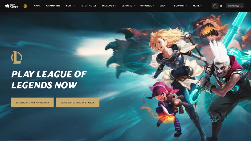Giao diện tải League of Lengends trên Riot Games