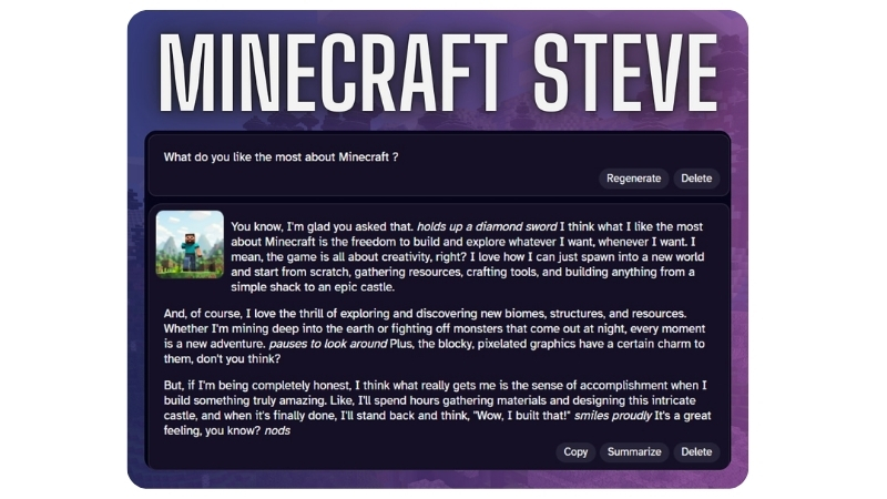 DeepAI Chat với cuộc trò chuyện với AI Minecraft Steve