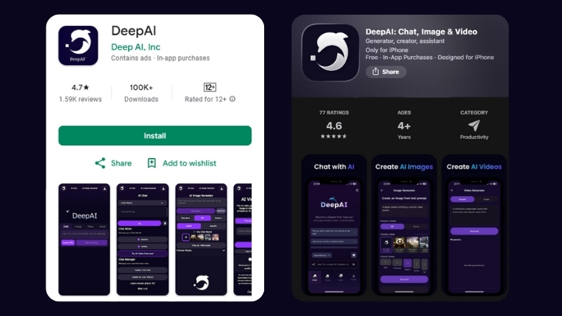 Cách tải ứng dụng DeepAI trên CH Play và App Store