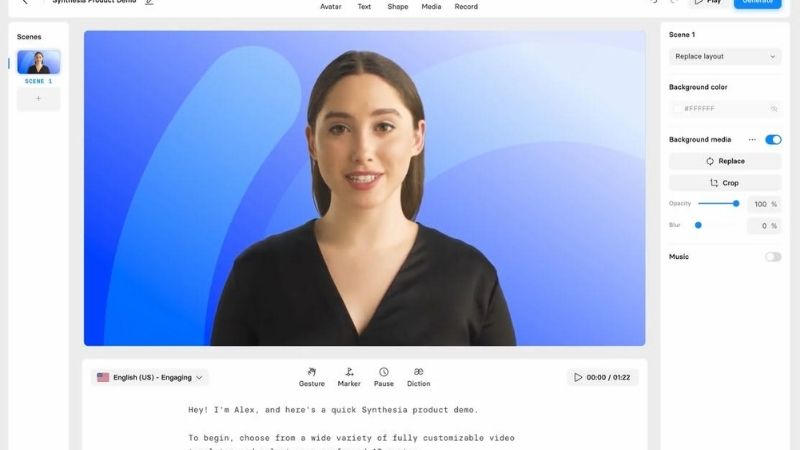 Giao diện tạo video AI của Synthesia