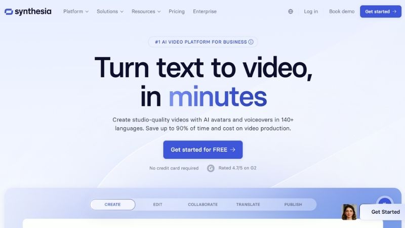 Trang chủ của Synthesia