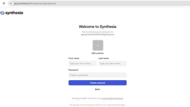 Đăng ký tài khoản Synthesia AI cực đơn giản
