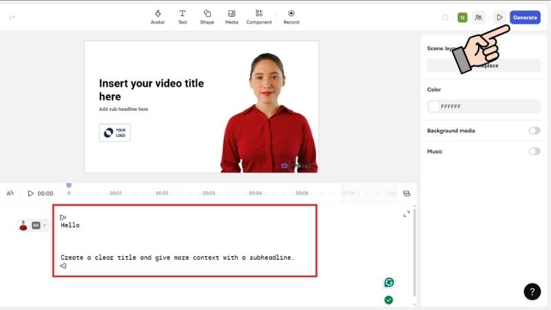 Nhập kịch bản vào vị trí khoanh đỏ và Generate để tạo video