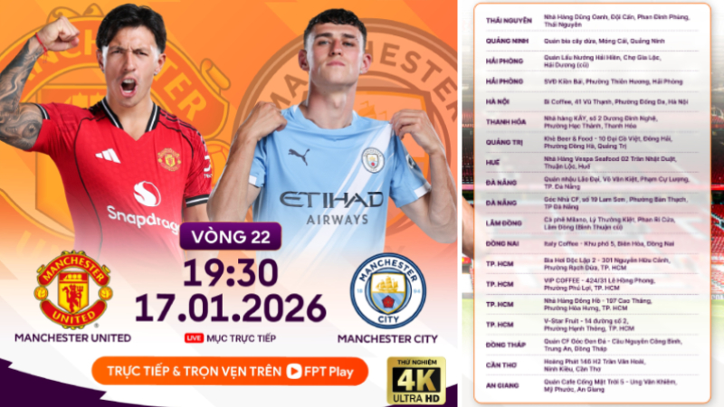 FPT Play tr&igrave;nh chiếu trực tiếp Derby Manchester - Xem địa chỉ