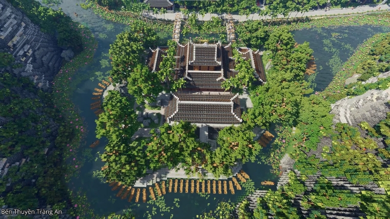 Bến thuyền Tràng An với chùa cổ giữa dòng sông xanh mát và thiên nhiên hoang sơ