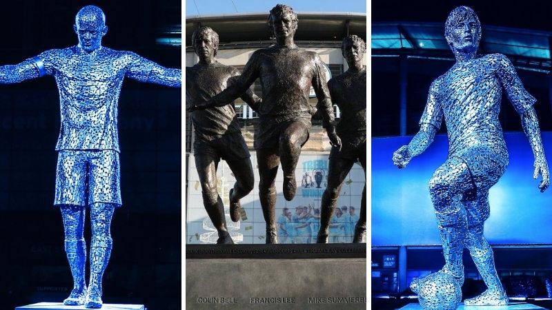 Những bức tượng vinh danh các huyền thoại được đặt bên ngoài Etihad