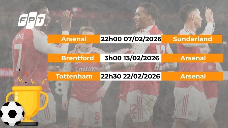 Lịch thi đấu Arsenal th&aacute;ng 02/2026: Đại chiến Bắc London
