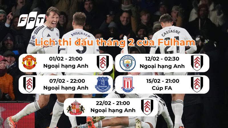 Lịch thi đấu th&aacute;ng 2 của Fulham cập nhật mới nhất 2026