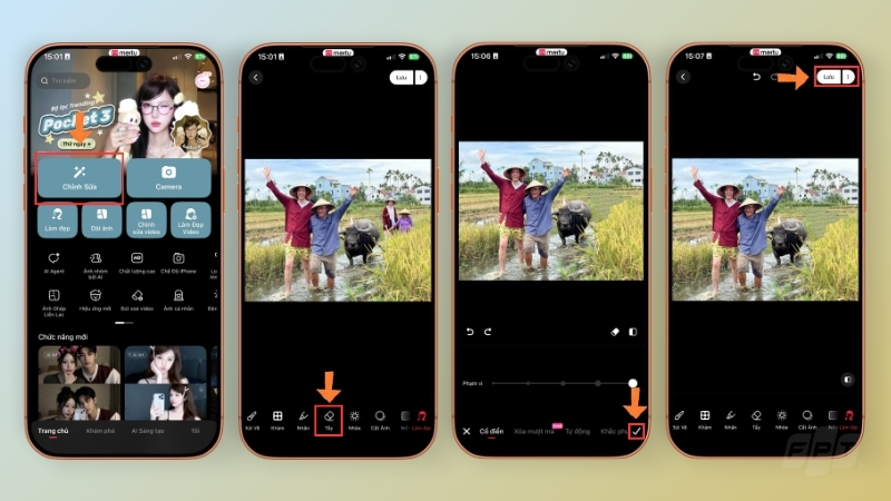 Các bước xóa người trong Meitu bằng công cụ Tẩy