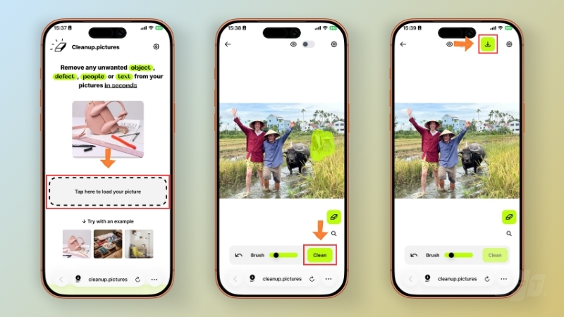 Giao diện Cleanup.pictures khi thao tác xóa người trong ảnh