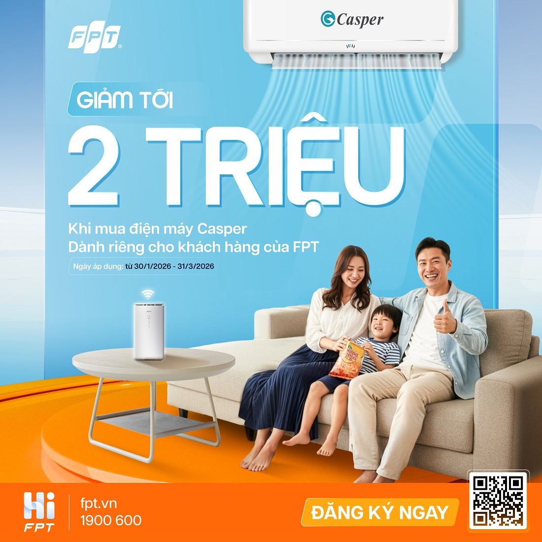 Tặng ngay voucher Casper l&ecirc;n đến 2 triệu đồng cho kh&aacute;ch h&agrave;ng FPT khi mua sắm đồ điện gia dụng