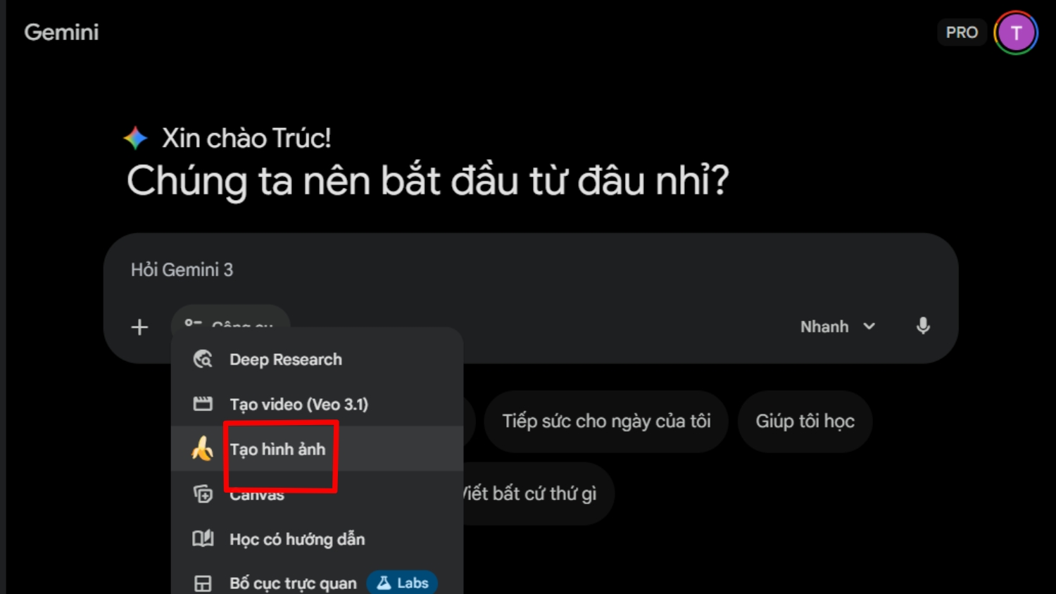 Nhấn vào tạo hình ảnh