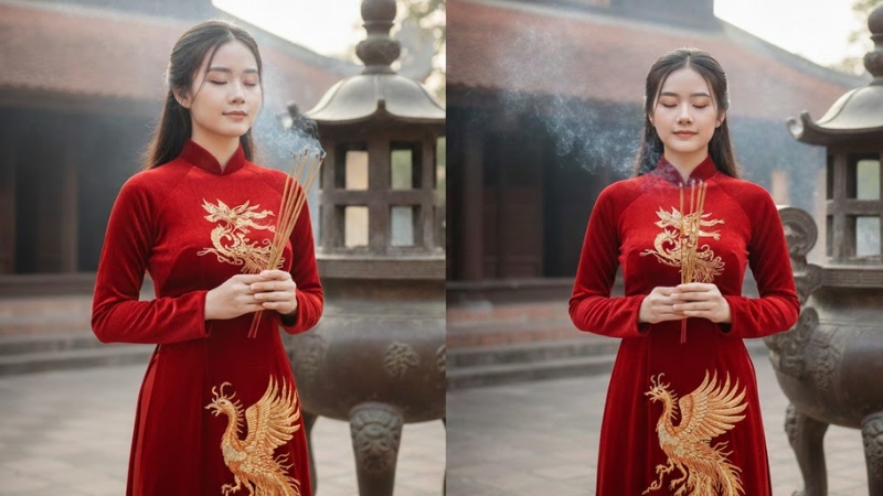 Khoảnh khắc tĩnh tại, thành kính của cô gái đi lễ chùa đầu năm