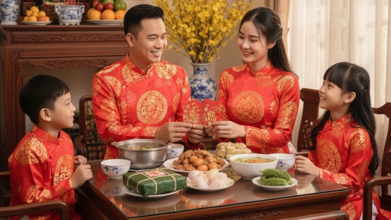 Khung cảnh gia đình sum họp ngày Tết