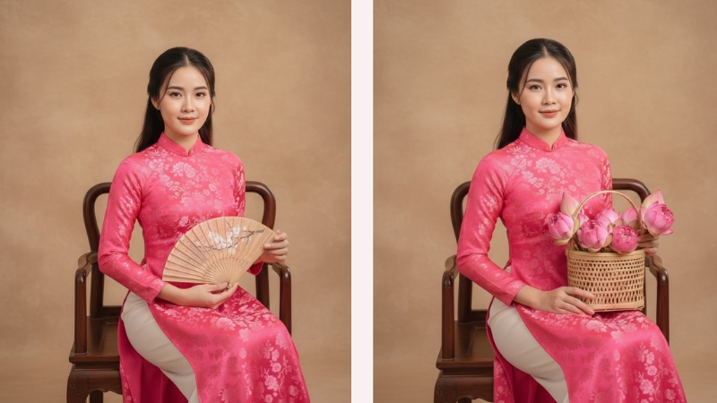 Sự kết hợp hoàn hảo giữa chất liệu gấm sang trọng và tone hồng nữ tính