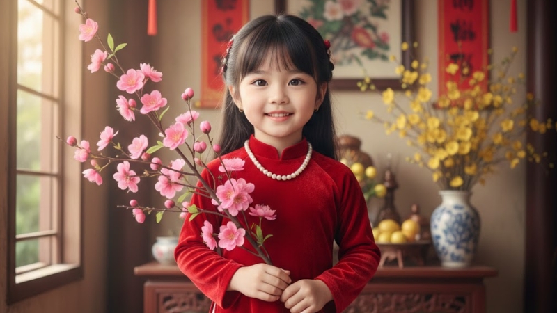 Nét đáng yêu, tinh khôi của bé gái trong trang phục truyền thống