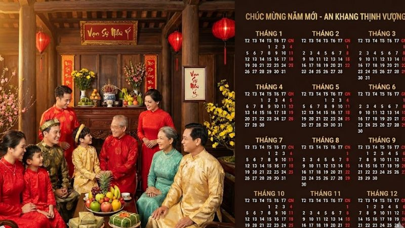 Lịch gia đình ngày Tết mang không khí ấm áp sum vầy