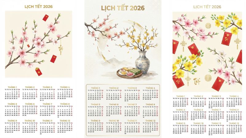 Minh họa cho lịch Tết tối giản nhưng đẹp mắt