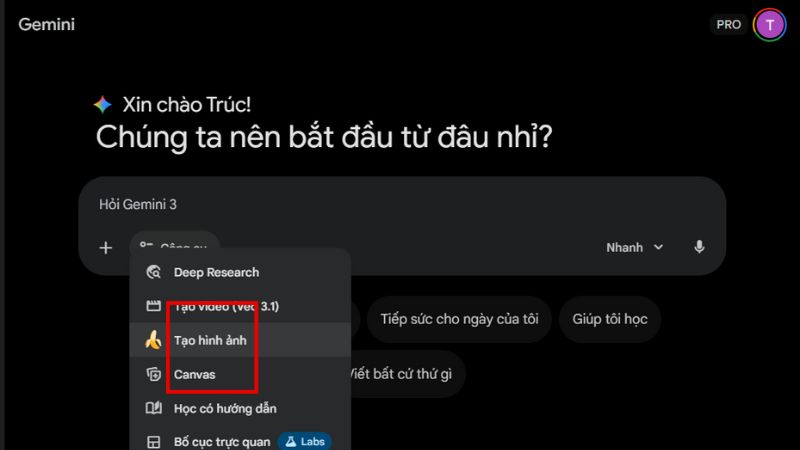 Nhấn vào tạo hình ảnh