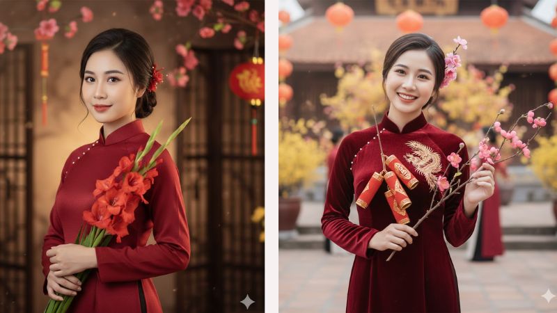 Nét duyên dáng Việt trong sắc đỏ thắm của áo dài truyền thống