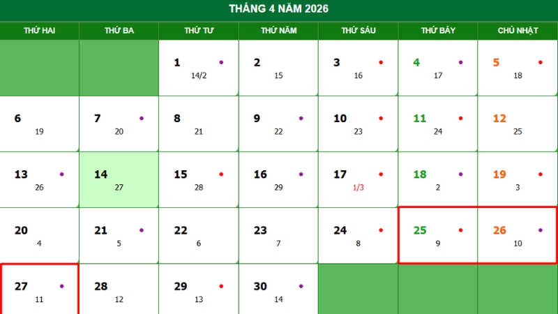 Lịch nghỉ lễ Giỗ Tổ Hùng Vương