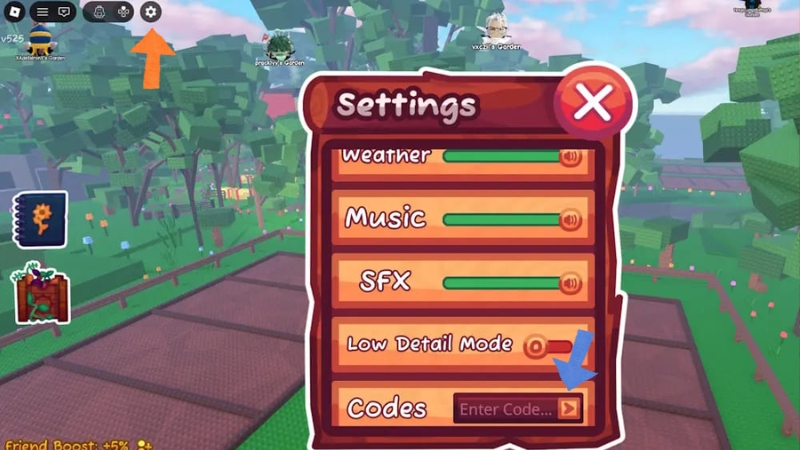 Các bước nhập code Garden Horizons trên Roblox